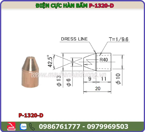 ĐIỆN CỰC HÀN BẤM 13x20 (NÓN CỤT)