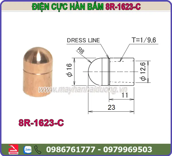 ĐIỆN CỰC HÀN BẤM 16x23 (CHỎM CẦU)
