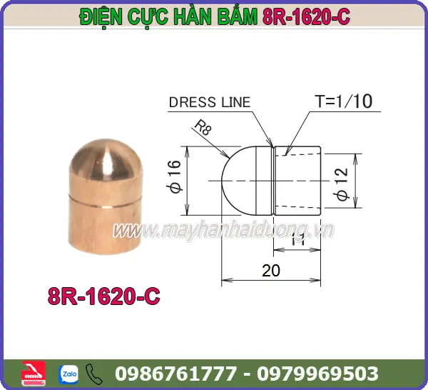 ĐIỆN CỰC HÀN BẤM 16x20 (CHỎM CẦU)